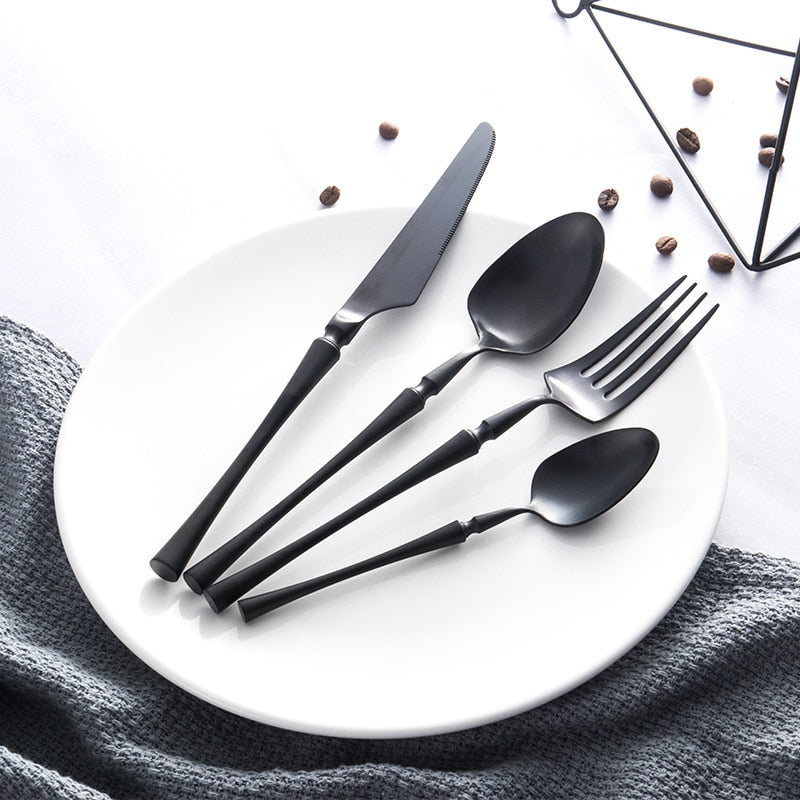 Stainless Steel Black Cutlery Sets Tableware Dinnerware Set Matte Kitchen Knives Forks Spoons Set Flatware Silverware Set