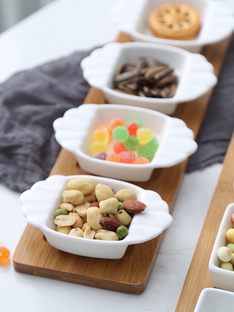 Five-piece Set Fruits Platter Serving Trays Creative Ceramic Dish Plates for Snacks/Nuts/Desserts Eco Natural Bamboo Tray