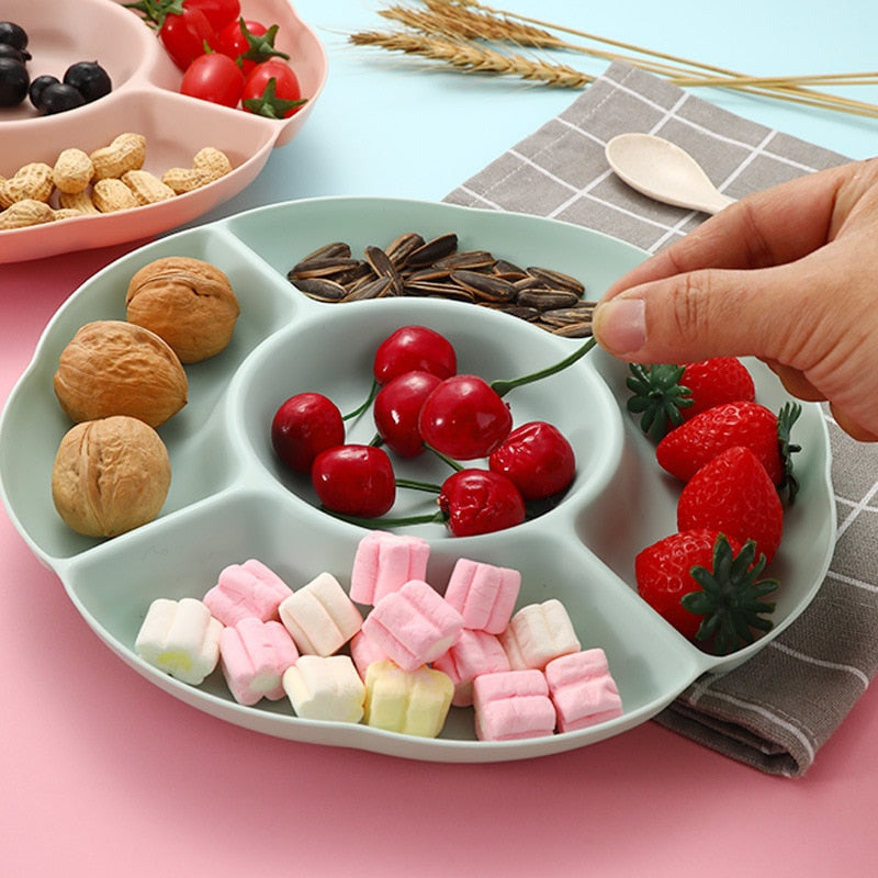 6-Compartment Food Storage Tray Dried Fruit Snack Plate Appetizer Serving Platter for Party Candy Pastry Nuts Dish for Home