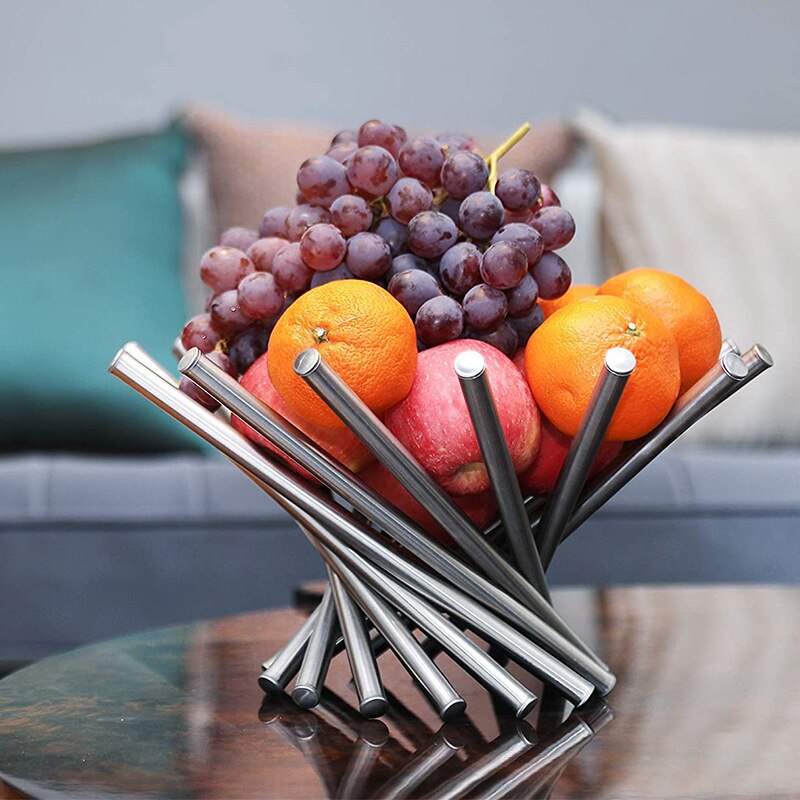 Fashion Fruit Bowl Basket Tray Storage Creative Stainless Steel Rotate Fold Plate Tray Household Strainer Kitchen Accessories