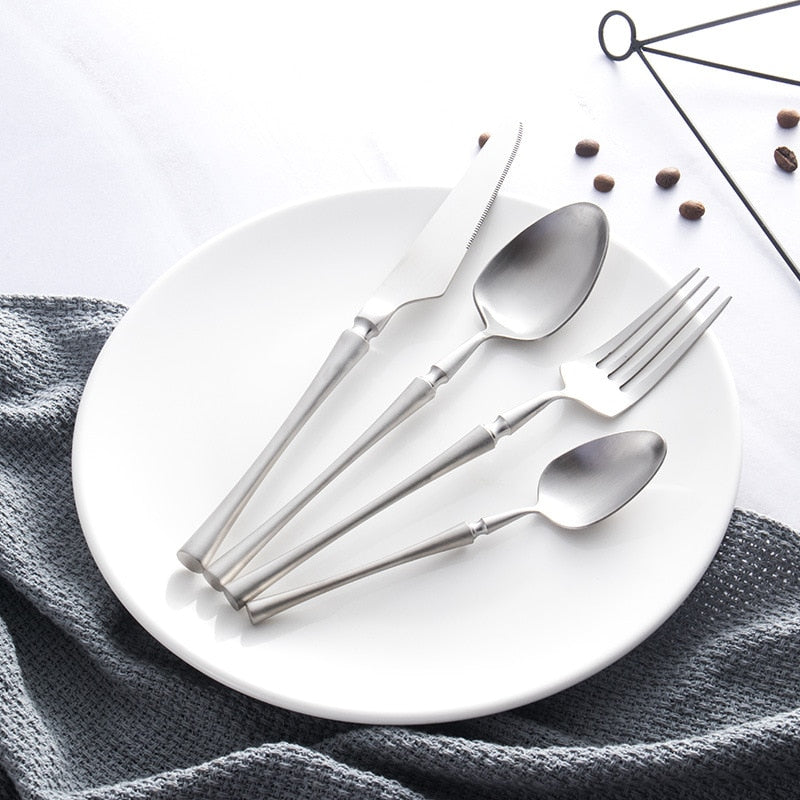 Stainless Steel Black Cutlery Sets Tableware Dinnerware Set Matte Kitchen Knives Forks Spoons Set Flatware Silverware Set