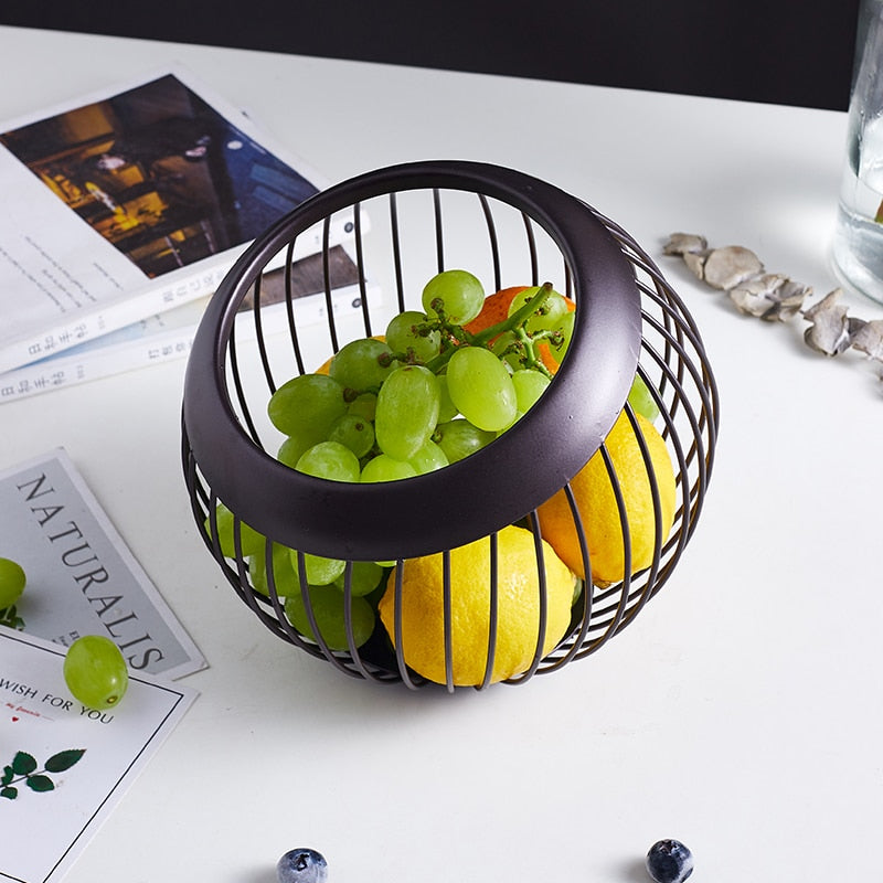 Iron Storage Fruit Plate Drain Basket Nordic Style Geometric Fruit Vegetable Wire Basket Bowl Modern Home Kitchen Storage Basket