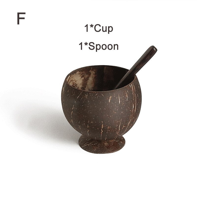 Creative Coconut Bowl Spoon Set Natural Coconut Shell Fruit Salad Noodle Rice Bowl Wooden bowl Tableware Restaurant Kitchen