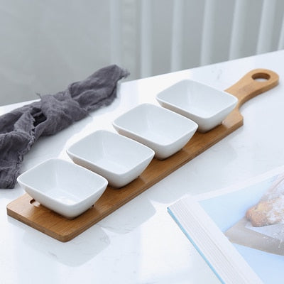 Five-piece Set Fruits Platter Serving Trays Creative Ceramic Dish Plates for Snacks/Nuts/Desserts Eco Natural Bamboo Tray