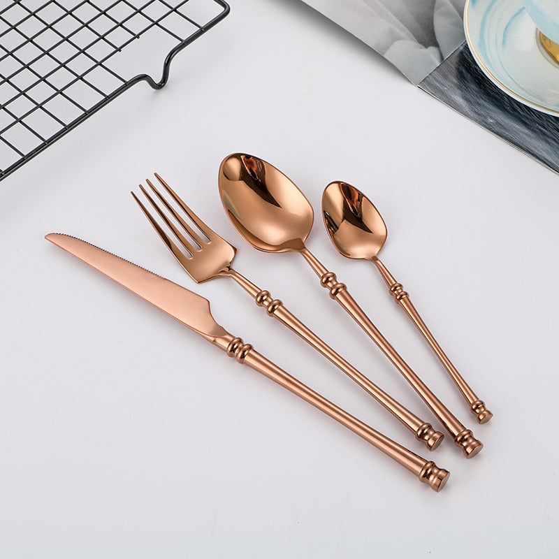 4PCS Gold Cutlery Luxury 304 Stainless Steel Dinnerware Set Mirror Polishing Tableware Set Dinner Knife Dessert Fork Spoon