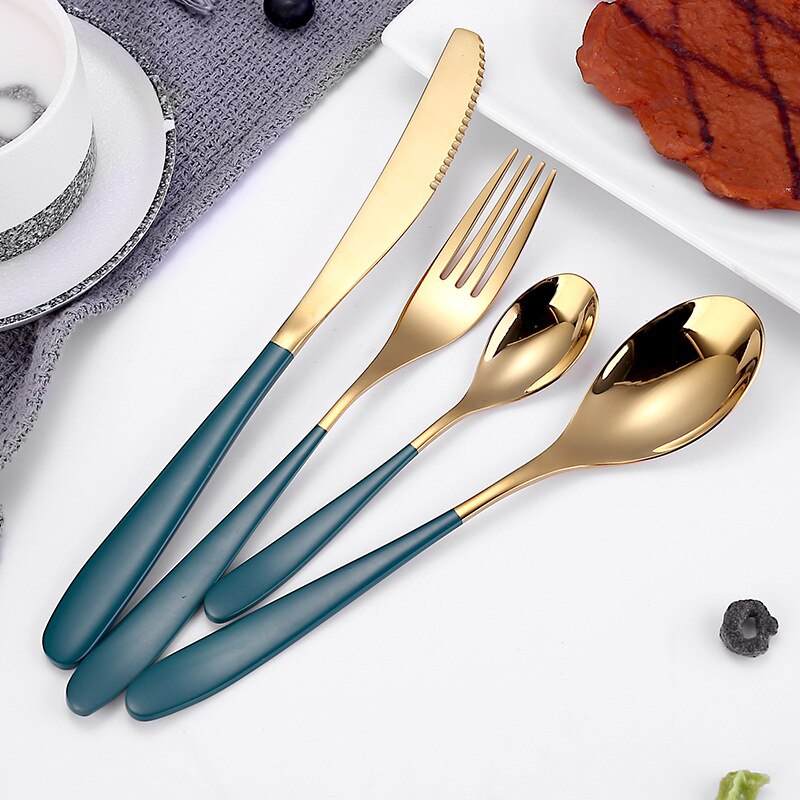 4 Piece Multicolor Cutlery Set Stainless Steel Tableware Sets Fork Spoon Knife Setcutlery Set Cutlery Dinnerware Spoon Settings