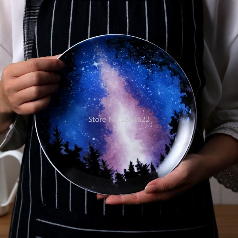 8 inch Starry Universe  Plate Set High Quality Ceramic Dishes Dessert Steak Bread Dinner Plates Sets Dish Kitchen Decor