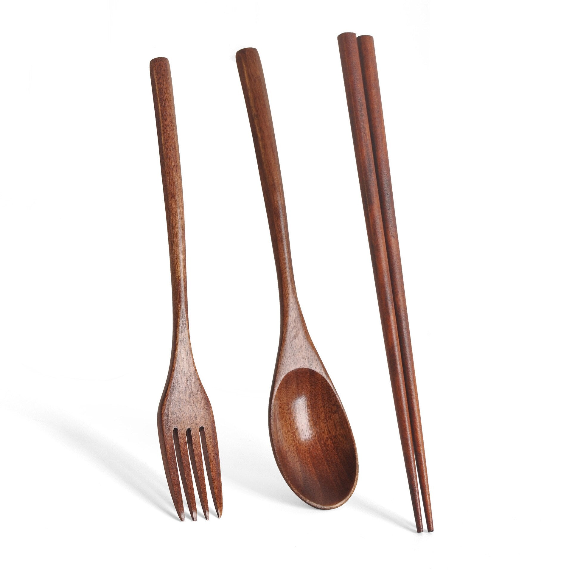 3Pcs/Set Natural Wood Spoon Chopsticks And Fork Dinner Set Rice Soup Grain Tableware Handmade Japanese Cutlery Bamboo Chopstick