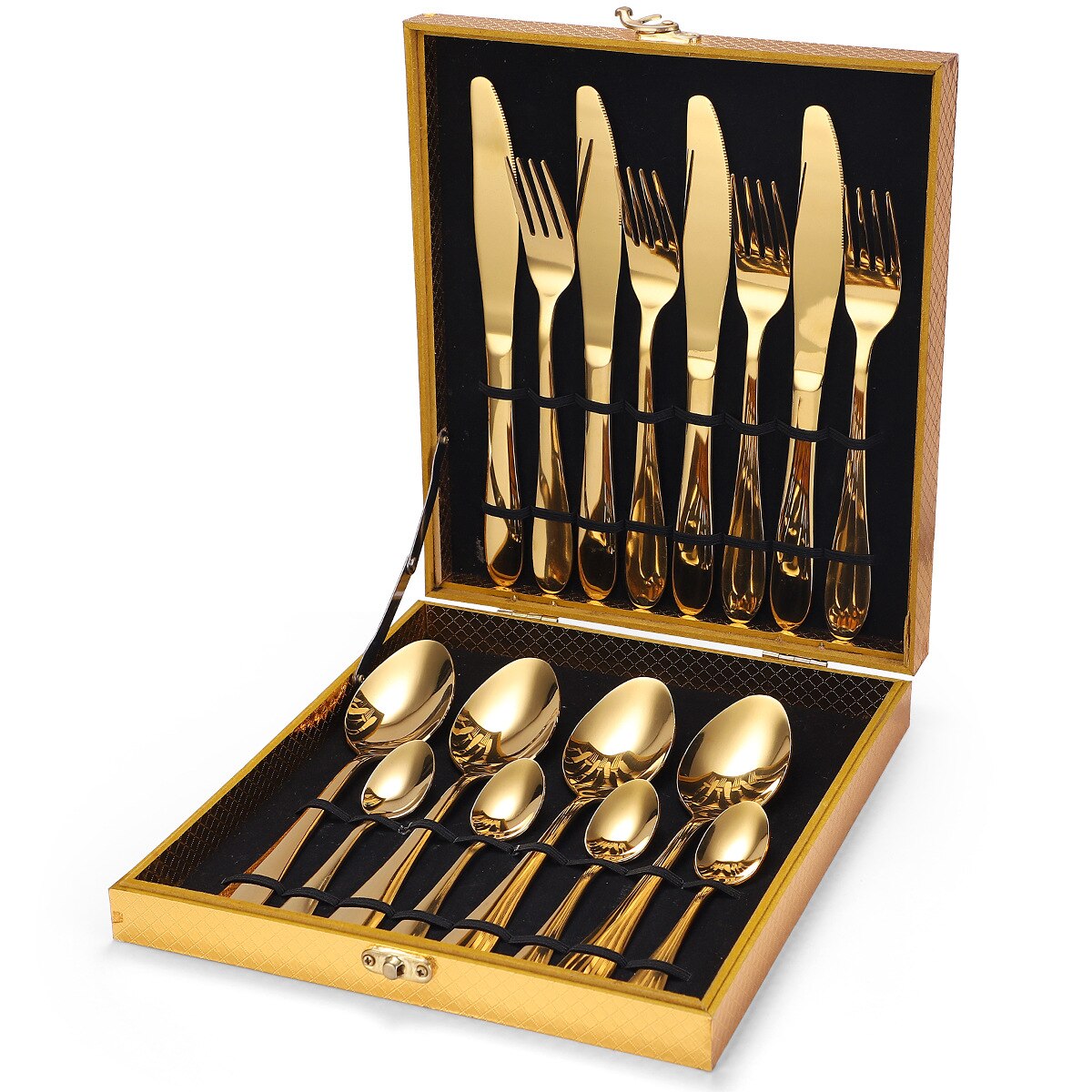 16PCS Gold Box-Packed Cutlery Tableware Set Stainless Steel Table Cutlery Western Dishes Knives Fork Spoons Kitchen Dinnerware