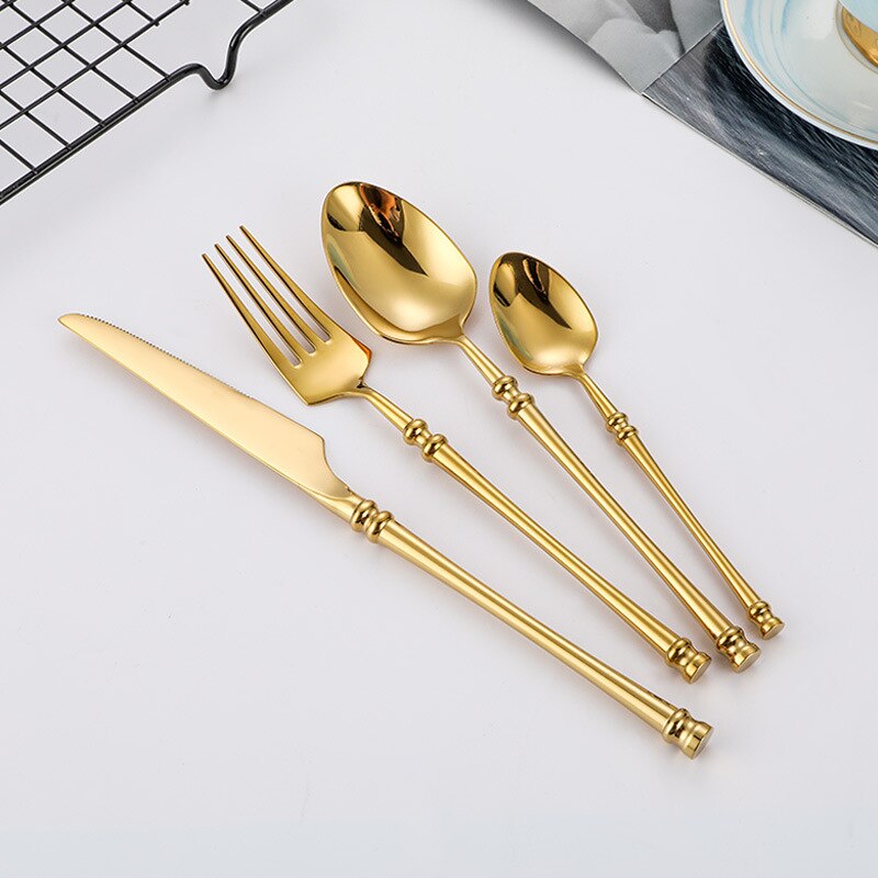 4PCS Gold Cutlery Luxury 304 Stainless Steel Dinnerware Set Mirror Polishing Tableware Set Dinner Knife Dessert Fork Spoon