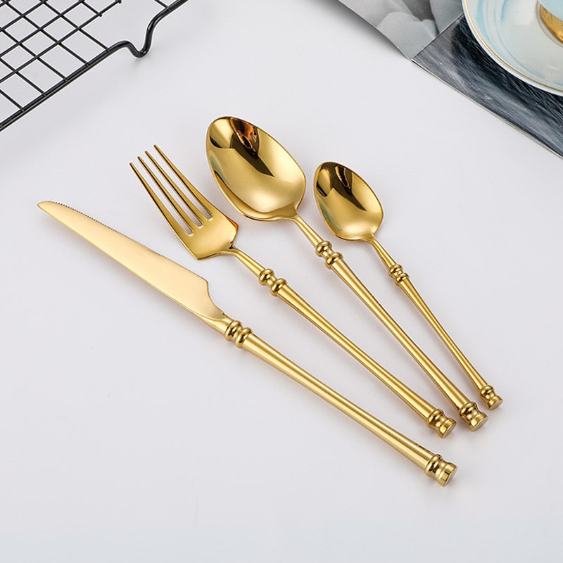 Stainless Steel Black Cutlery Sets Tableware Dinnerware Set Matte Kitchen Knives Forks Spoons Set Flatware Silverware Set