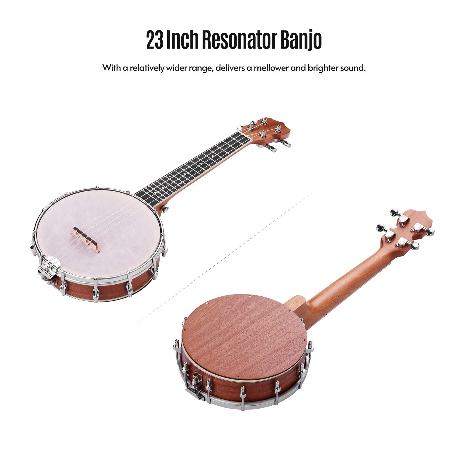 Banjolele Concert 23 inch Banjo Ukulele 4 String Maple Body Okoume Neck with Tuning Wrench Bridge Positioning Ruler