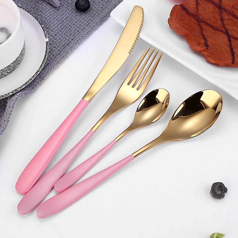 4 Piece Multicolor Cutlery Set Stainless Steel Tableware Sets Fork Spoon Knife Setcutlery Set Cutlery Dinnerware Spoon Settings