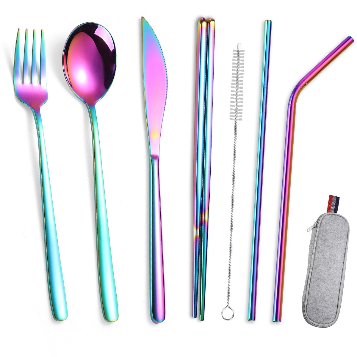 8pcs Dinnerware Set Travel Cutlery Set Reusable Tableware Stainless Steel Spoon Fork Chopsticks Kitchen Accessory With Case