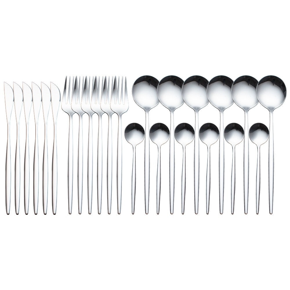 Gold Stainless Steel Dinnerware Set 24pcs Restaurant Tableware Knife Fork Spoon Flatware Set Dishwasher Safe Cutlery Sets