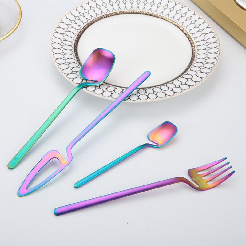 4Pcs Colorful Cutlery Set Stainless Steel Dinnerware Knife Fork Spoon Dinner Tableware Bar Silverware Set Kitchen Flatware