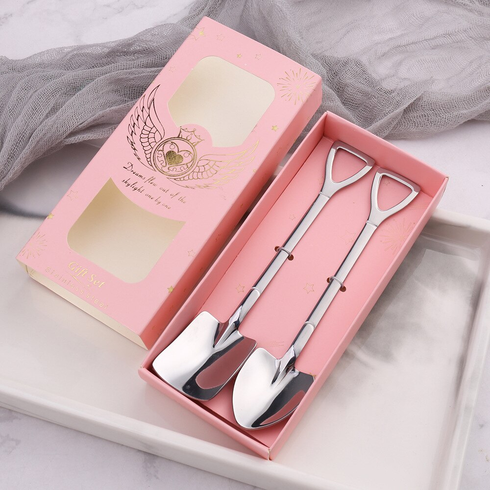 Creative Stainless Steel Spoon Cute Square Head Spoon Fork Coffee Spoon Christmas Gifts Kitchen Accessories Tableware Decoration