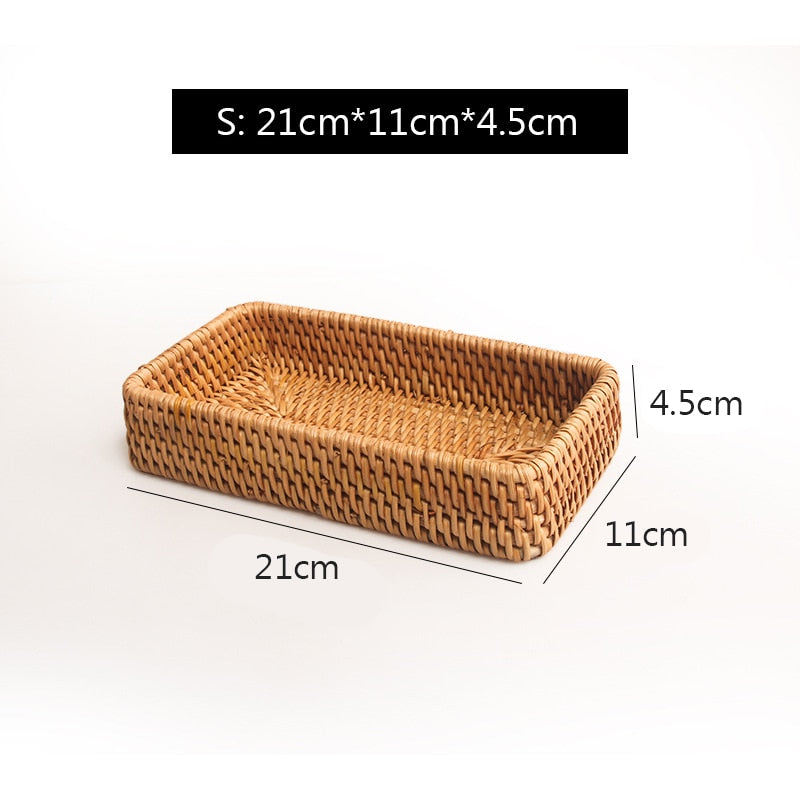 Rattan Woven Storage Fruit Basket Wicker Baskets Storage Tray Bread Fruit Food Display Box Handicrafts Organizer Home Decoration