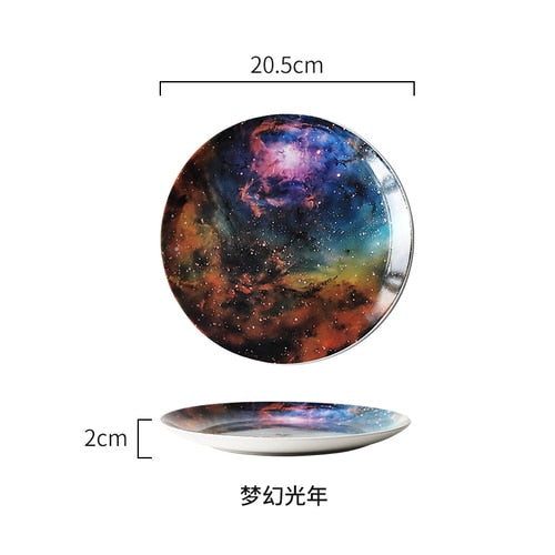 8 inch Starry Universe  Plate Set High Quality Ceramic Dishes Dessert Steak Bread Dinner Plates Sets Dish Kitchen Decor