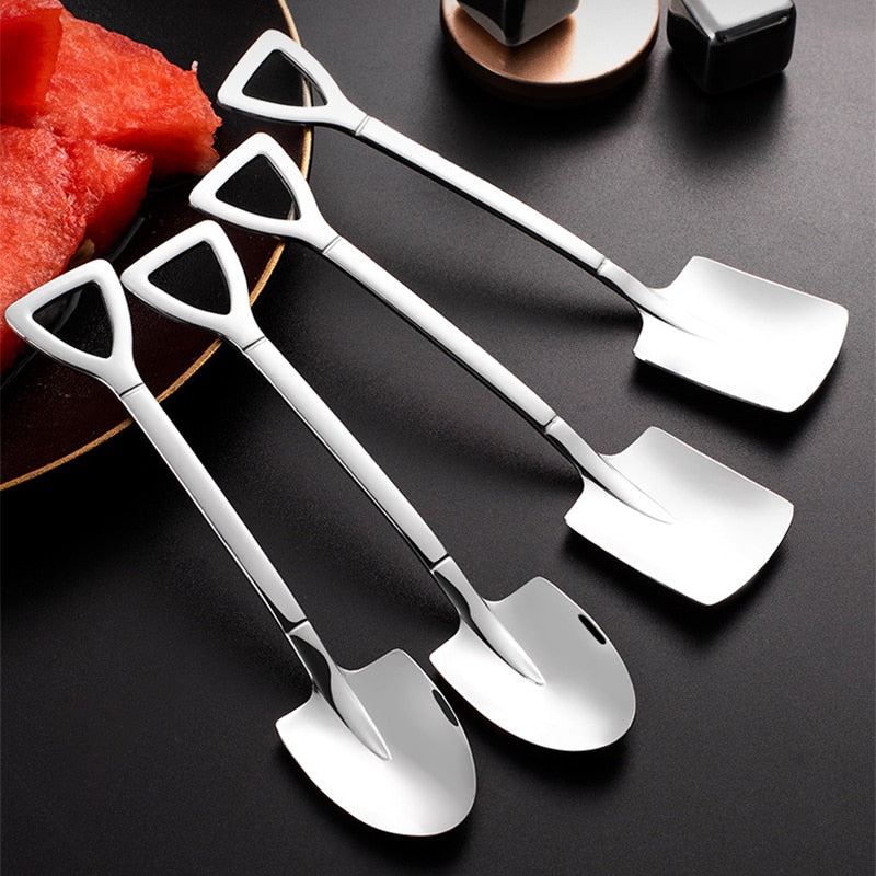 2/4PCS Coffee Spoon Cutlery Set Stainless Steel Retro Iron Shovel Ice Cream Tea Spoon Scoop Creative Fashion Kitchen Tableware