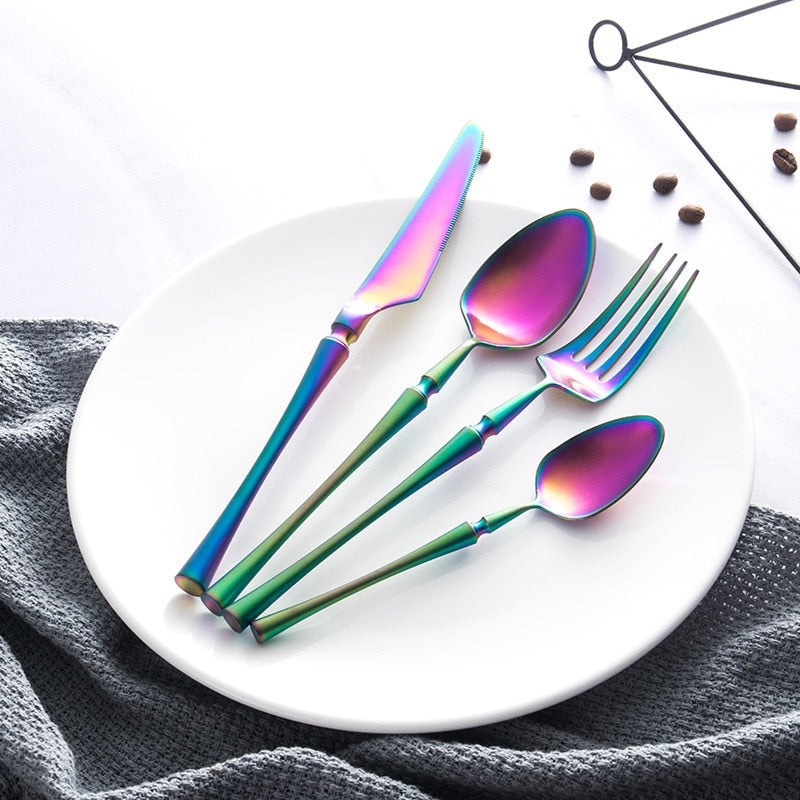 Stainless Steel Black Cutlery Sets Tableware Dinnerware Set Matte Kitchen Knives Forks Spoons Set Flatware Silverware Set