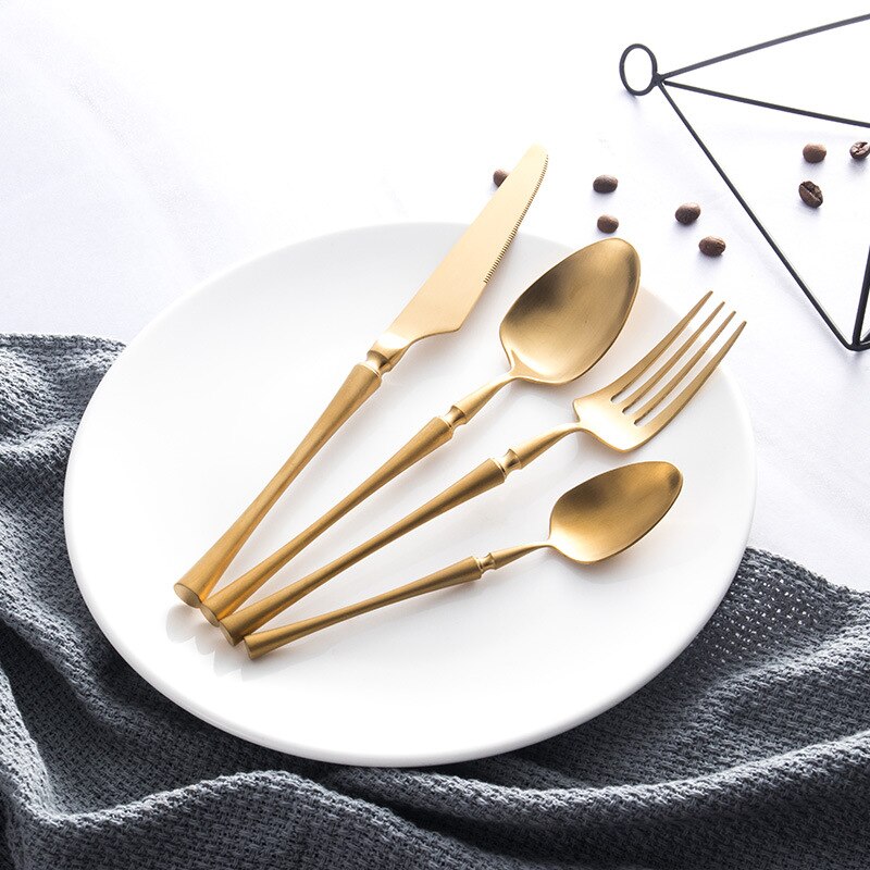 4PCS Gold Cutlery Luxury 304 Stainless Steel Dinnerware Set Mirror Polishing Tableware Set Dinner Knife Dessert Fork Spoon