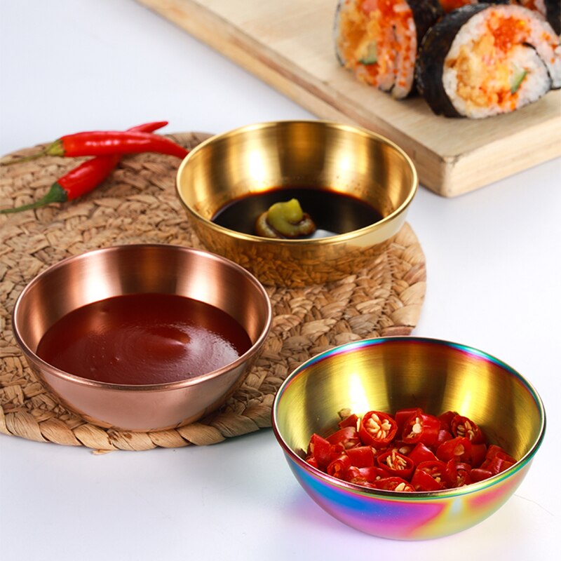 Golden Sauce Dish Appetizer Serving Tray Stainless Steel Sauce Dishes Spice Plates Kitchen Supplies Plates Spice Dish Plate