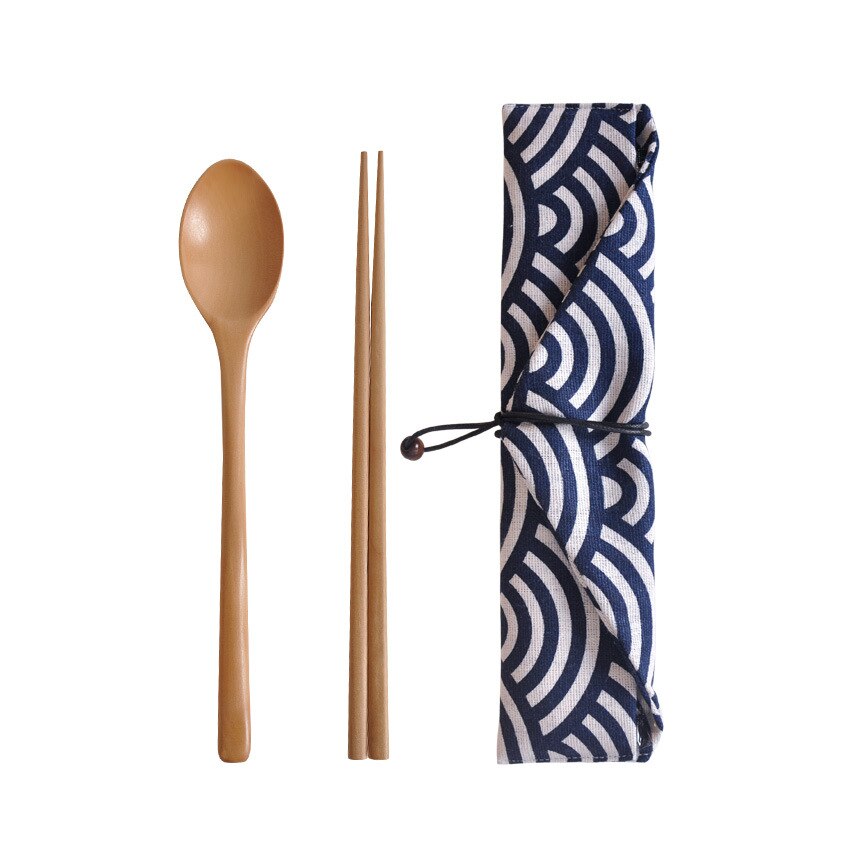 Portable Wood Tableware Wooden Chopstick Spoon Cutlery Sets Travel Dinnerware Suit Environmental with Cloth Pack Gifts Set