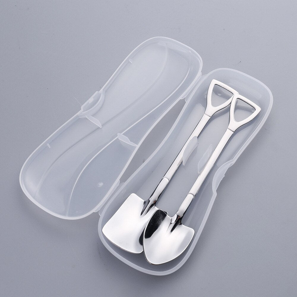 Creative Stainless Steel Spoon Cute Square Head Spoon Fork Coffee Spoon Christmas Gifts Kitchen Accessories Tableware Decoration