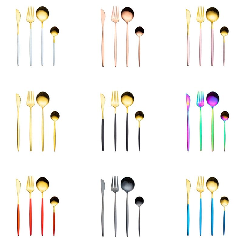 4Pcs/set Black Gold Cutlery Set Stainless Steel Dinnerware Silverware Flatware Set Dinner Knife Fork Spoon Dropshipping