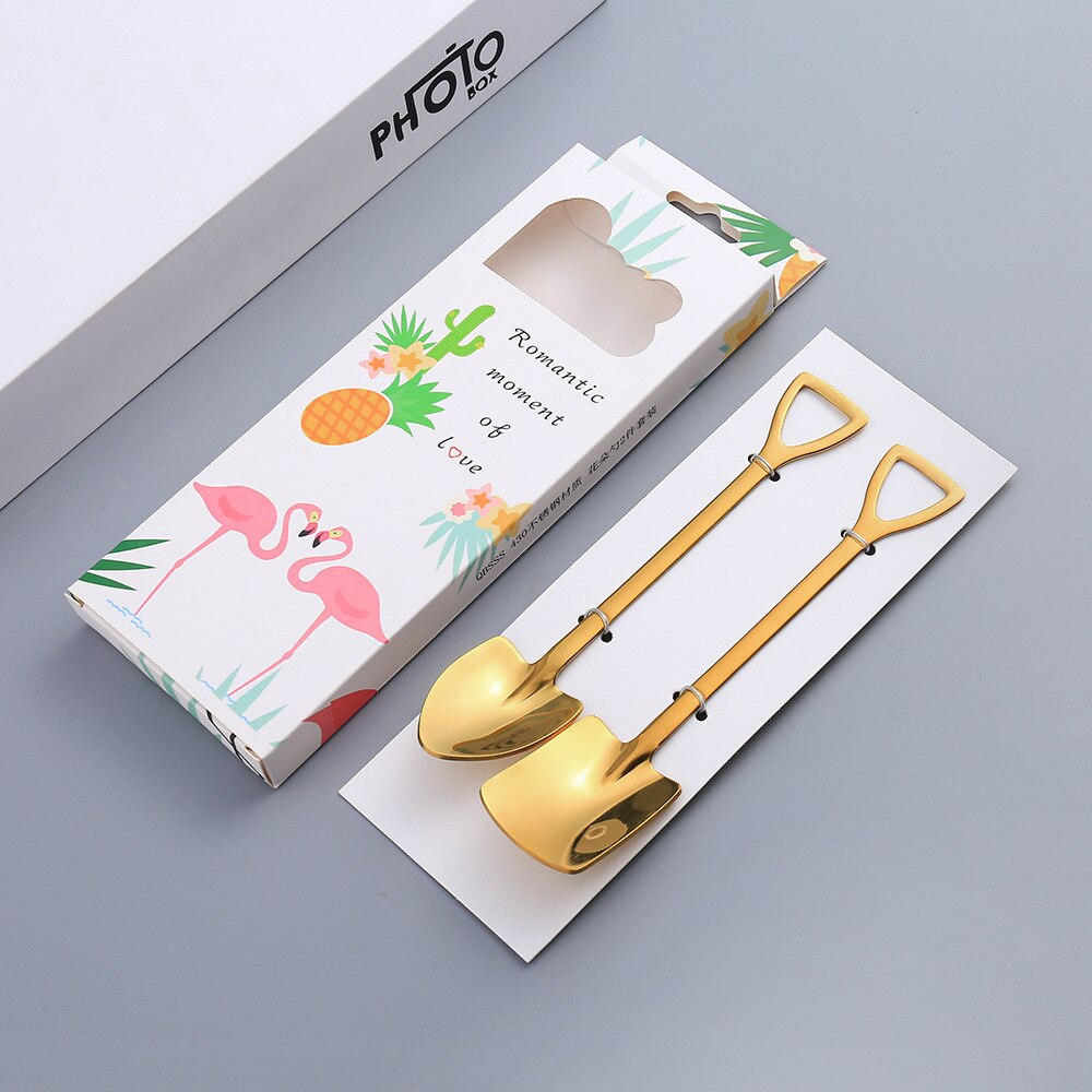 Creative Stainless Steel Spoon Cute Square Head Spoon Fork Coffee Spoon Christmas Gifts Kitchen Accessories Tableware Decoration