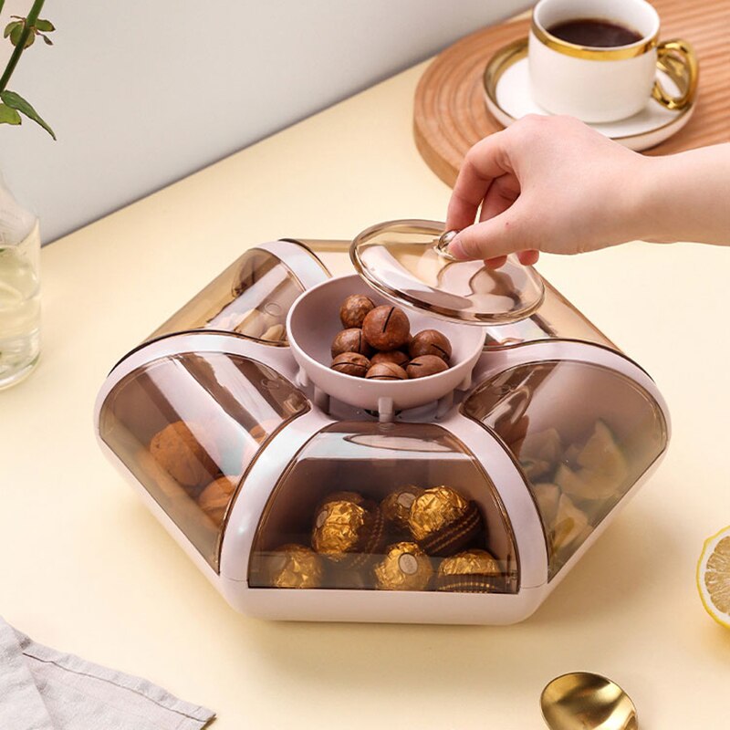 Lotus Shape Candy Snack Nut Box Living Room Fruit Plate Tray Transparent Press Food Storage Case Dried Fruit Storage Organizer