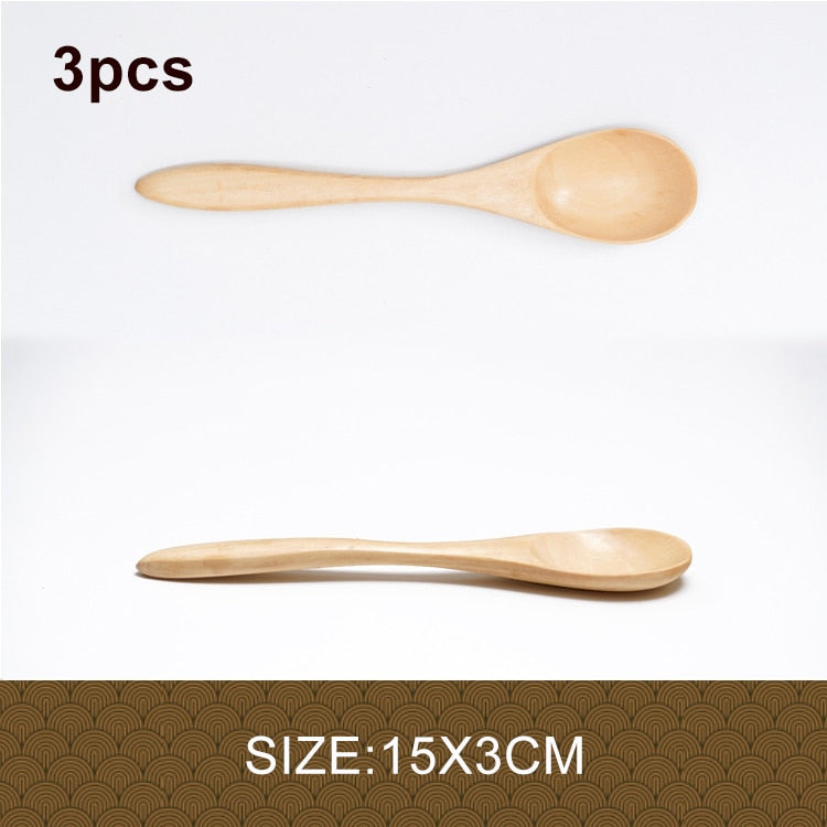 3pcs/lot Natural Wood Japanese-style Environmental Tableware Cooking Honey Coffee Spoon Mixing Spoon For Kids 15-18cm