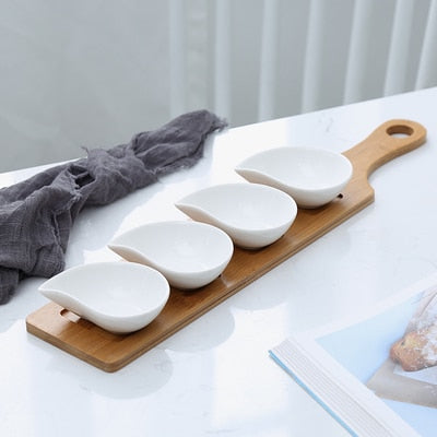 Five-piece Set Fruits Platter Serving Trays Creative Ceramic Dish Plates for Snacks/Nuts/Desserts Eco Natural Bamboo Tray