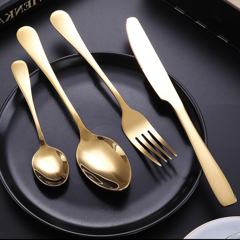 24PCS Gold Cutlery Set Stainless Steel Tableware Dinner Cutlery Sets Western Dishes Knives Fork Coffee Spoons Kitchen Dinnerware