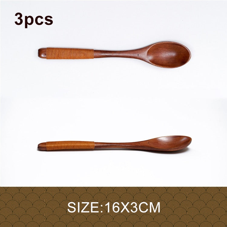 3pcs/lot Natural Wood Japanese-style Environmental Tableware Cooking Honey Coffee Spoon Mixing Spoon For Kids 15-18cm