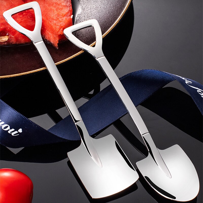 2/4PCS Coffee Spoon Cutlery Set Stainless Steel Retro Iron Shovel Ice Cream Tea Spoon Scoop Creative Fashion Kitchen Tableware