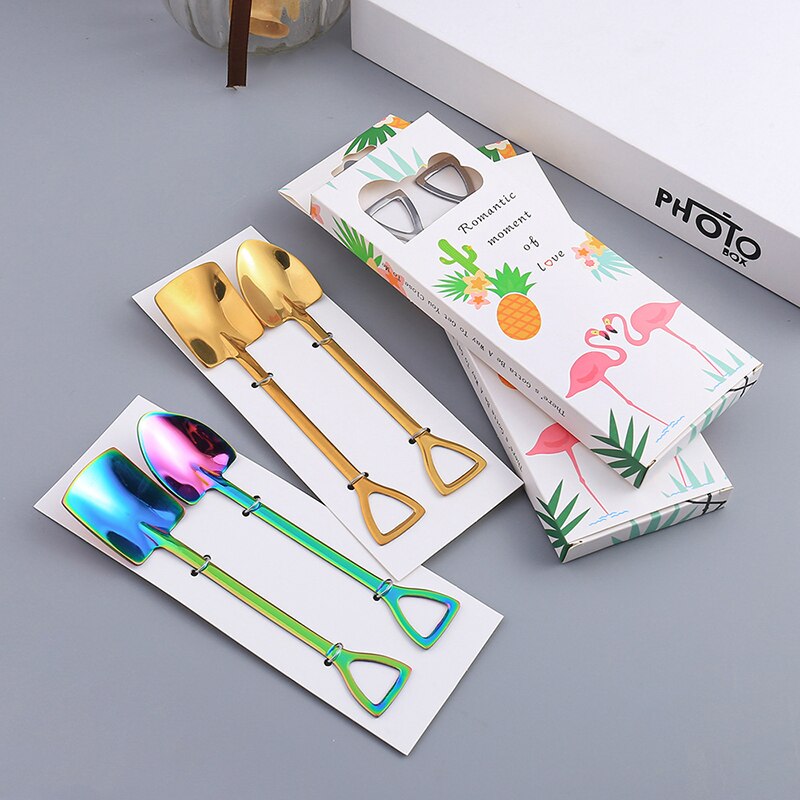 Creative Stainless Steel Spoon Cute Square Head Spoon Fork Coffee Spoon Christmas Gifts Kitchen Accessories Tableware Decoration