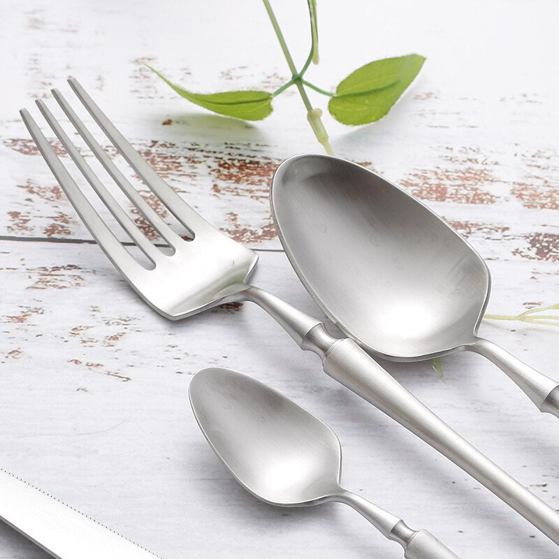 Stainless Steel Black Cutlery Sets Tableware Dinnerware Set Matte Kitchen Knives Forks Spoons Set Flatware Silverware Set