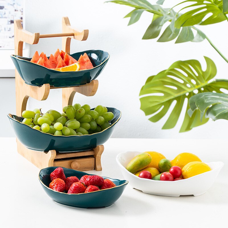 2/3 Tiers Candy Dish Ceramics Fruit Plate Snack Plate Creative Modern Dried Fruit Fruit Basket With Drawer Dish Living Room Home