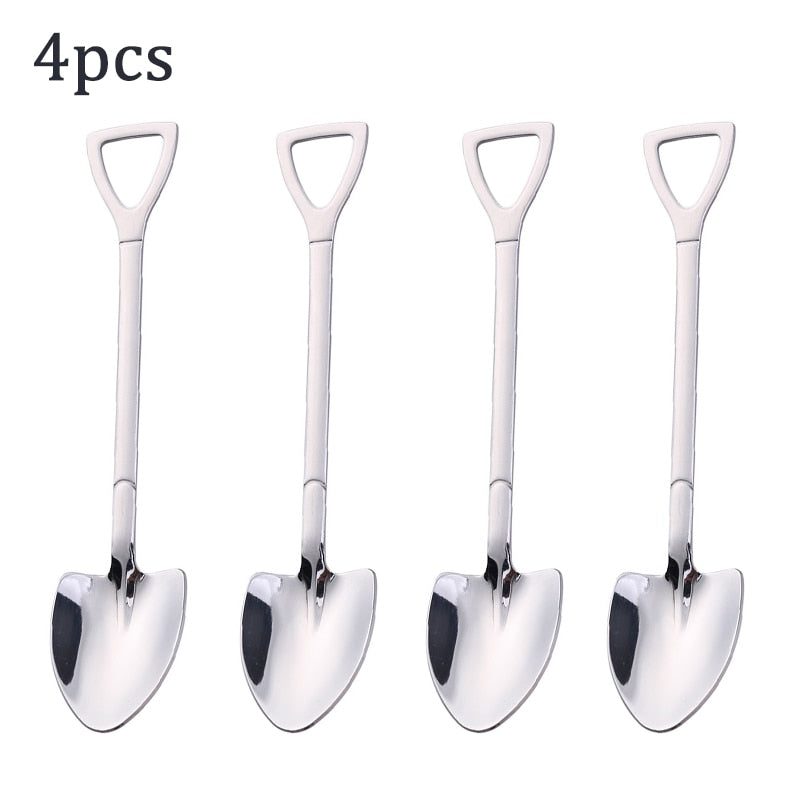 2/4PCS Coffee Spoon Cutlery Set Stainless Steel Retro Iron Shovel Ice Cream Tea Spoon Scoop Creative Fashion Kitchen Tableware