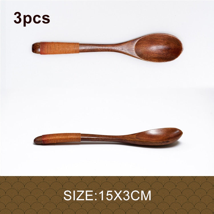 3pcs/lot Natural Wood Japanese-style Environmental Tableware Cooking Honey Coffee Spoon Mixing Spoon For Kids 15-18cm