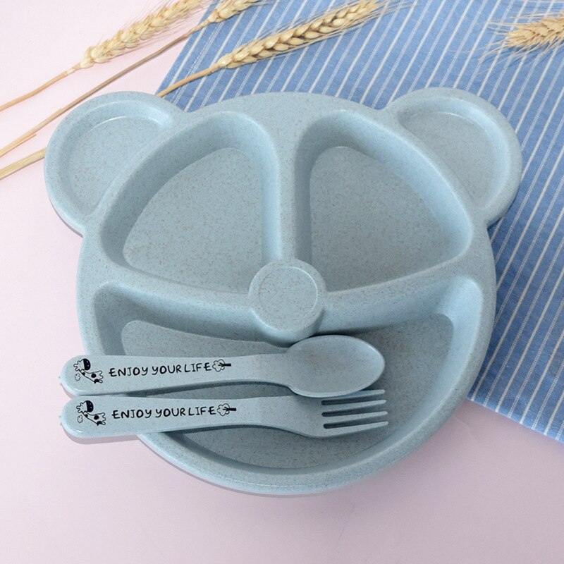 Cartoon Bear Kids Dishes Baby Bowl+Spoon+Fork Feeding Food Tableware BPA Baby Eating Dinnerware Set Plates for Food