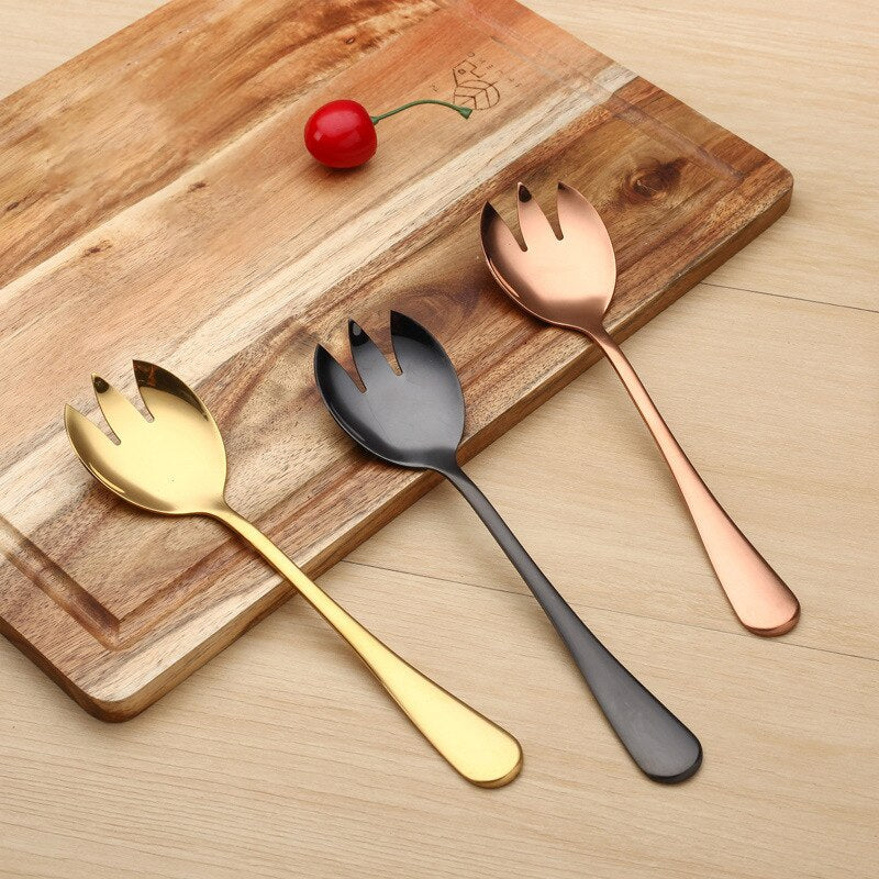 Gold Salad Spoon Fork Stainless Steel 2PCS Salad Spoon Cutlery Set Serving Spoon Set Colorful Unique Dessert Spoons Tableware