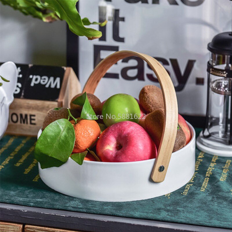 Ceramic Fruit Plate Living Room Luxury High-end Home Platter Dessert Dried Fruit Snack Plate Compartment Candy Snack Basket