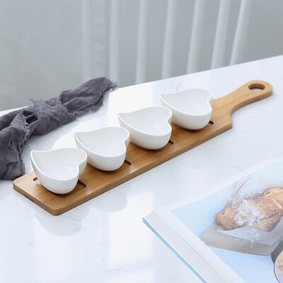 Five-piece Set Fruits Platter Serving Trays Creative Ceramic Dish Plates for Snacks/Nuts/Desserts Eco Natural Bamboo Tray