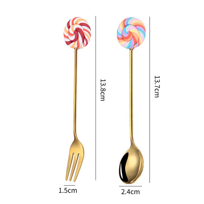 Donut Lollipop Fork Spoon Stainless Steel Cake Dessert Food Fruit Forks Coffee Stirring Spoon Kid Cutlery Dinnerware Accessories