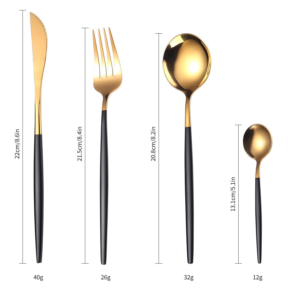 4/24pcs Gold Dinnerware Set Upscale Black Stainless Steel Tableware Knife Fork Coffee Spoon Flatware Set Dishwasher Safe Cutlery