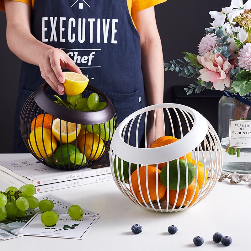 Iron Storage Fruit Plate Drain Basket Nordic Style Geometric Fruit Vegetable Wire Basket Bowl Modern Home Kitchen Storage Basket