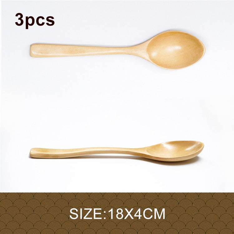 3pcs/lot Natural Wood Japanese-style Environmental Tableware Cooking Honey Coffee Spoon Mixing Spoon For Kids 15-18cm